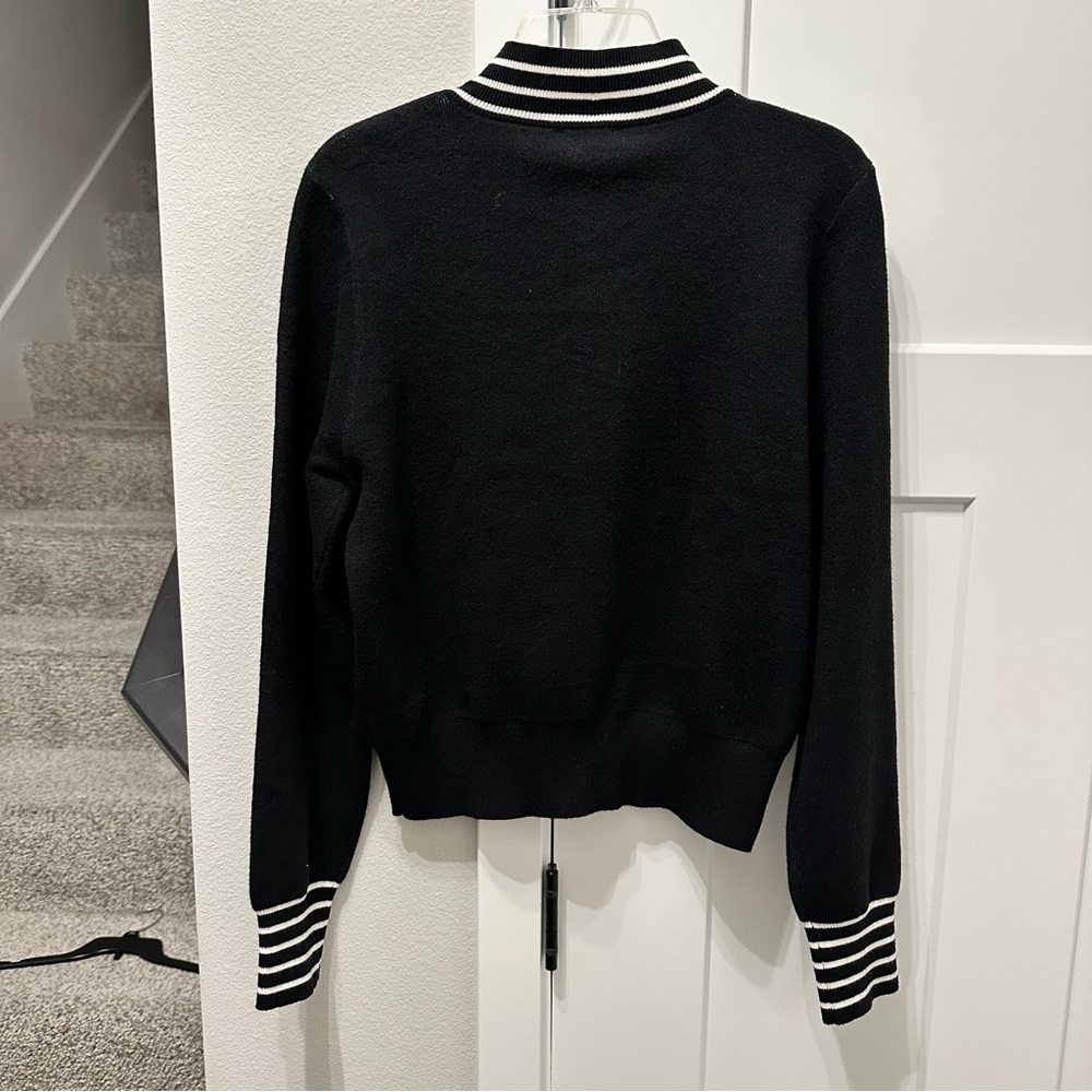 NWT bebe Black Zip-Front Logo Cardigan with Striped Trim size M - Picture 2 of 5